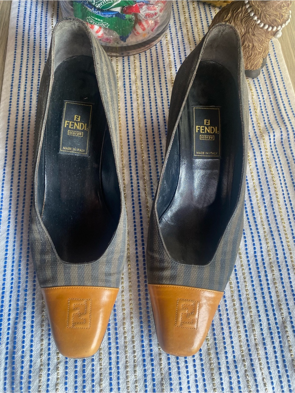 FENDI Brown Canvas Zucca Block Pumps Made in Italy Marked Vintage Sz 7